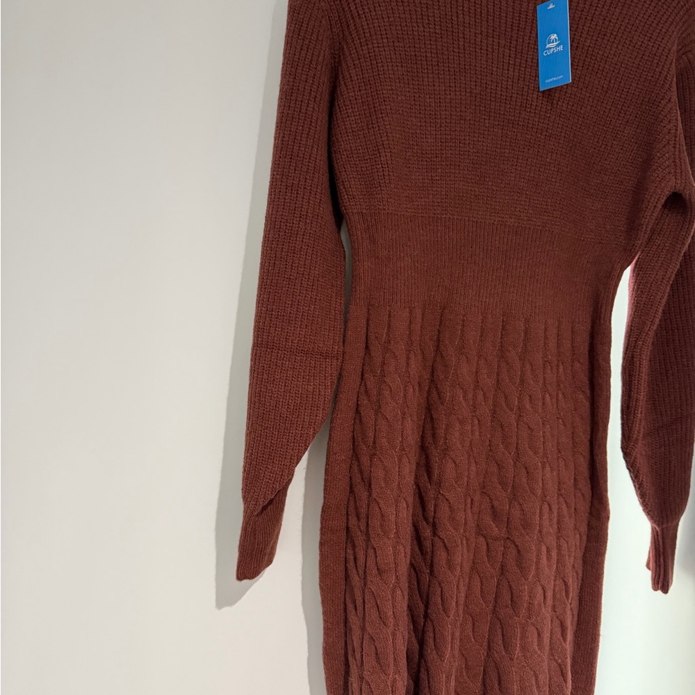 Cupshe Maroon Ribbed Knit Mini Dress with Long Balloon Sleeves - Picture 4 of 5